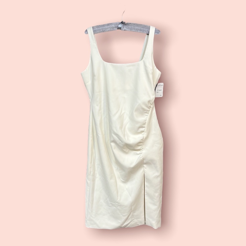 Likely Cream Midi Dress with Side Ruched Detail